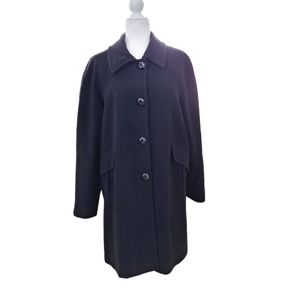 London Fog Women's Black Wool Blend 3/4 Length Peacoat Trench Coat szXL